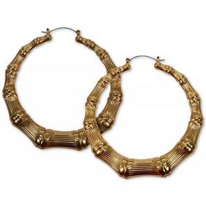 Guess Bamboo Look Big Hoop Earrings Gold Tone